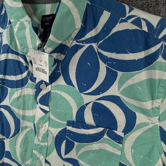 NWT J Crew Men Large Blue Geometric Beach Theme Short Sleeve Button Up Shirt - Picture 10 of 14